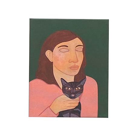 a girl with a kitten